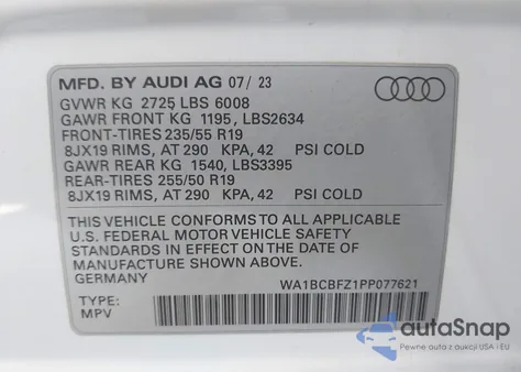 2023 Audi Q4 E-Tron Premium Plus 40 Rwd from USA, damaged, VIN WA1BCBFZ1PP077621